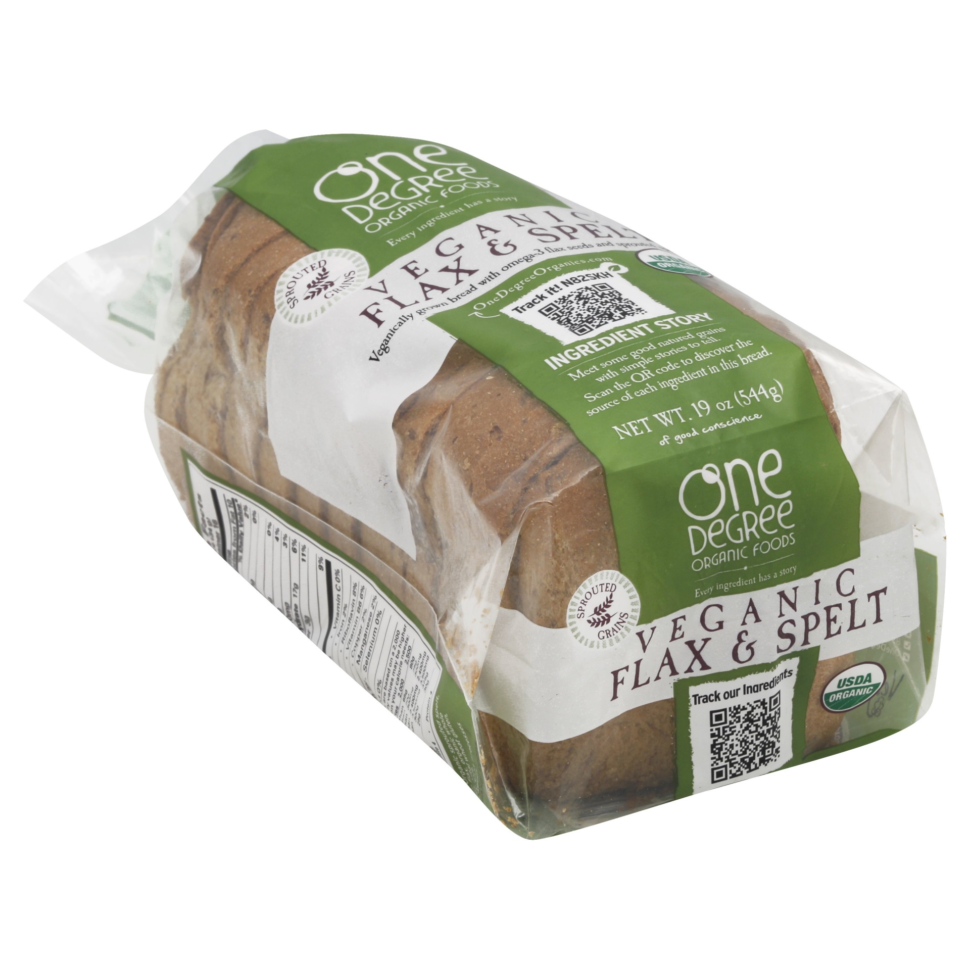 One Degree Organic Foods Bread Veganic Flax & Spelt 19 Oz 