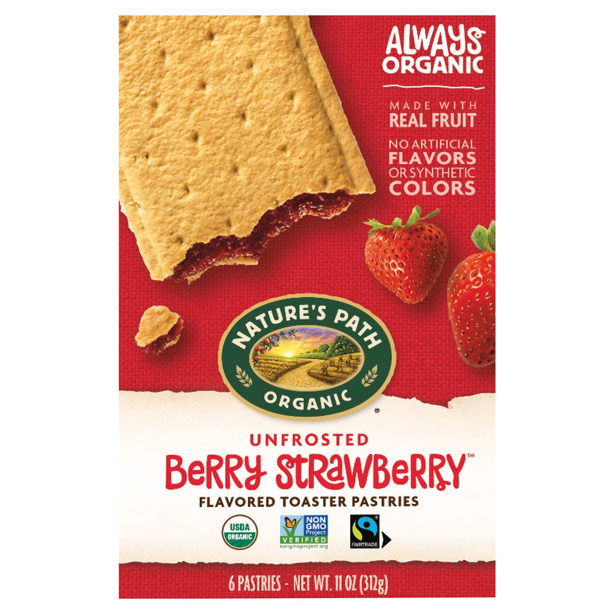 slide 1 of 3, Nature's Path Organic Strawberry Unfrosted Toaster Pastries 11oz Box, 11 oz