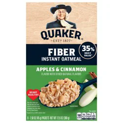Quaker Instant Oatmeal Fiber Apples & Cinnamon, 1.58 oz, 8 Count