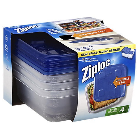 slide 1 of 1, Ziploc Containers & Lids Small Square Pack, 4 ct