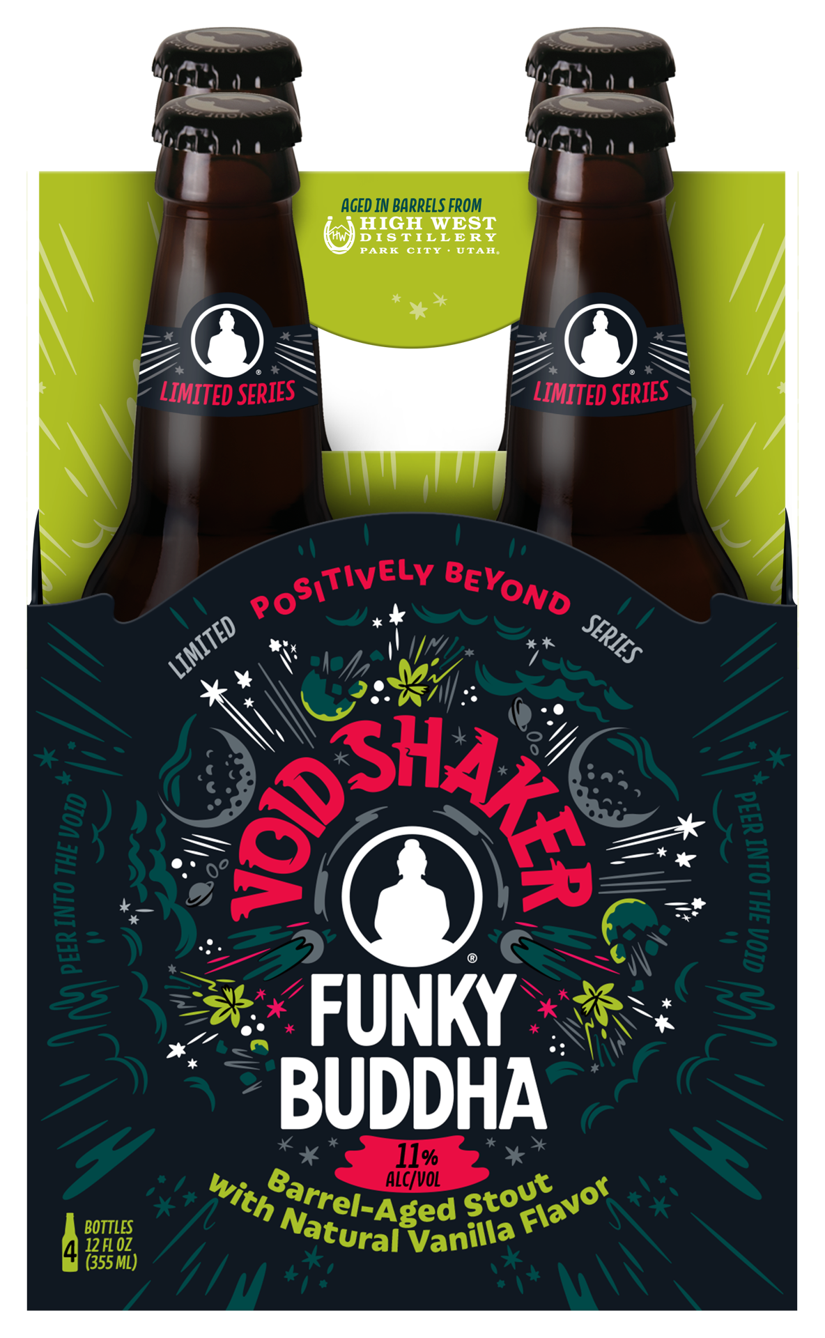 slide 1 of 8, Funky Buddha Void Shaker Barrel-Aged Imperial Vanilla Stout Craft Beer, 4 pk 12 fl oz Bottles, 11.0% ABV, 4 ct; 12 fl oz