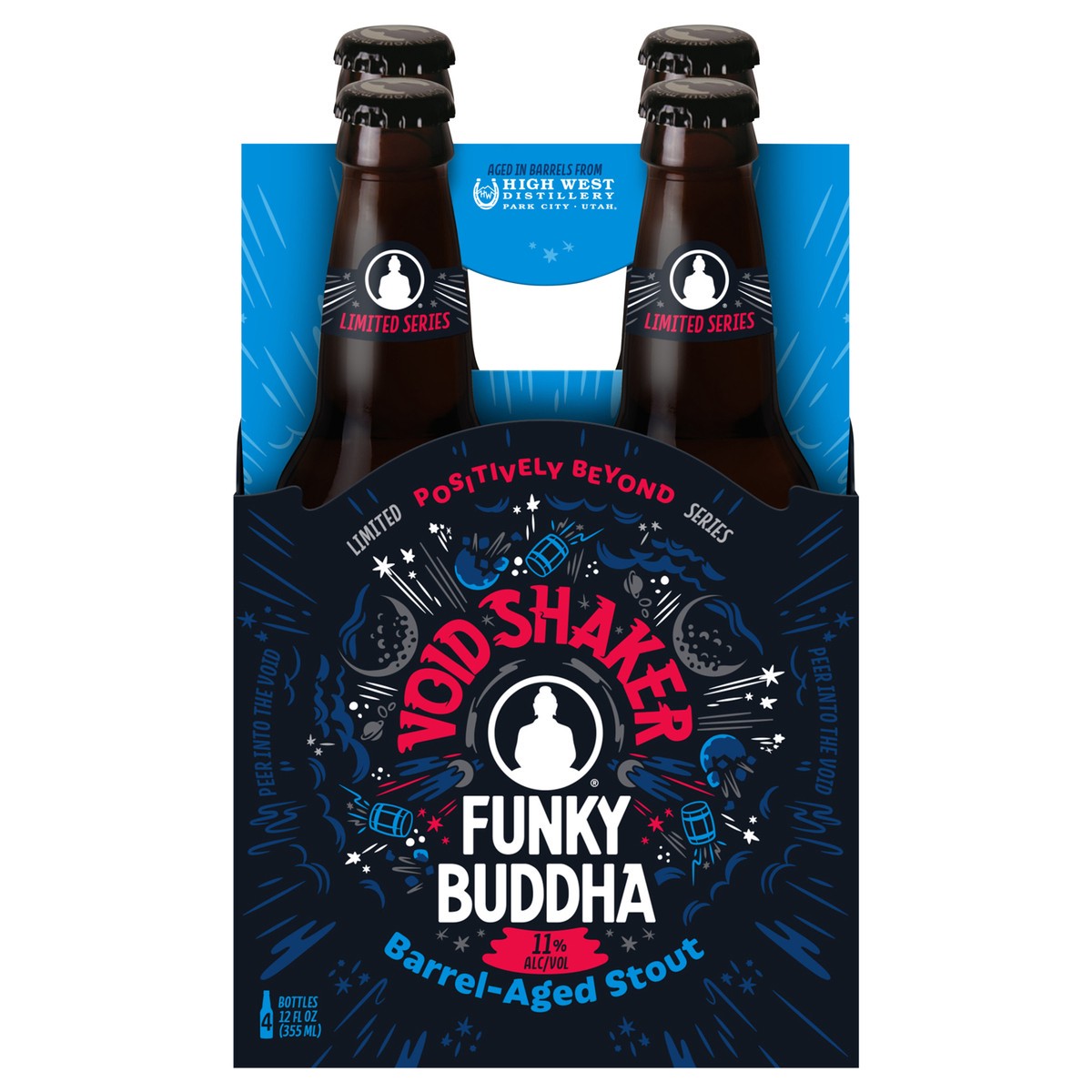 slide 1 of 8, Funky Buddha Void Shaker Barrel-Aged Imperial Vanilla Stout Craft Beer, 4 pk 12 fl oz Bottles, 11.0% ABV, 4 ct; 12 fl oz