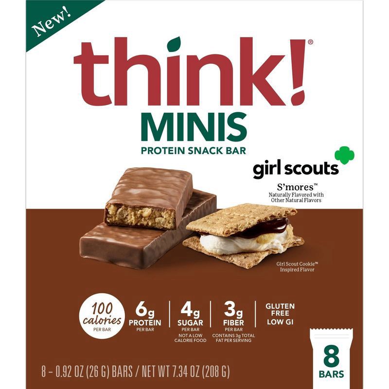 slide 3 of 4, think! Girl Scouts S'mores Protein Snack Bar Minis 8 - 0.92 oz Bars, 7 oz, 8 ct