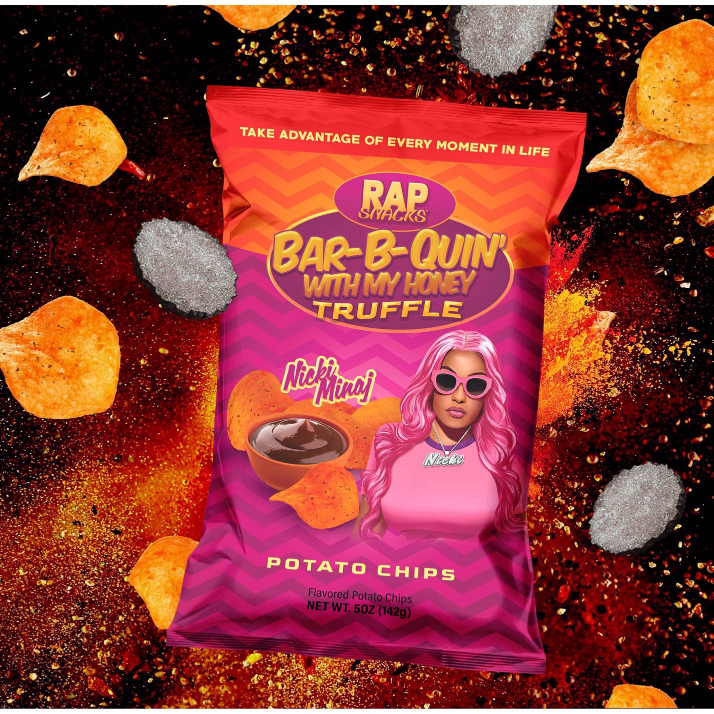 slide 3 of 5, Rap Snacks Nicki Minaj Bar-B-Quin with My Honey Truffle Potato Chips 2.5 oz, 2.5 oz