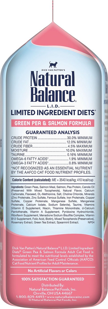 slide 3 of 8, Natural Balance L.I.D. Limited Ingredient Diets Grain Free Green Pea & Salmon Formula Cat Food 2 lb, 2 lb