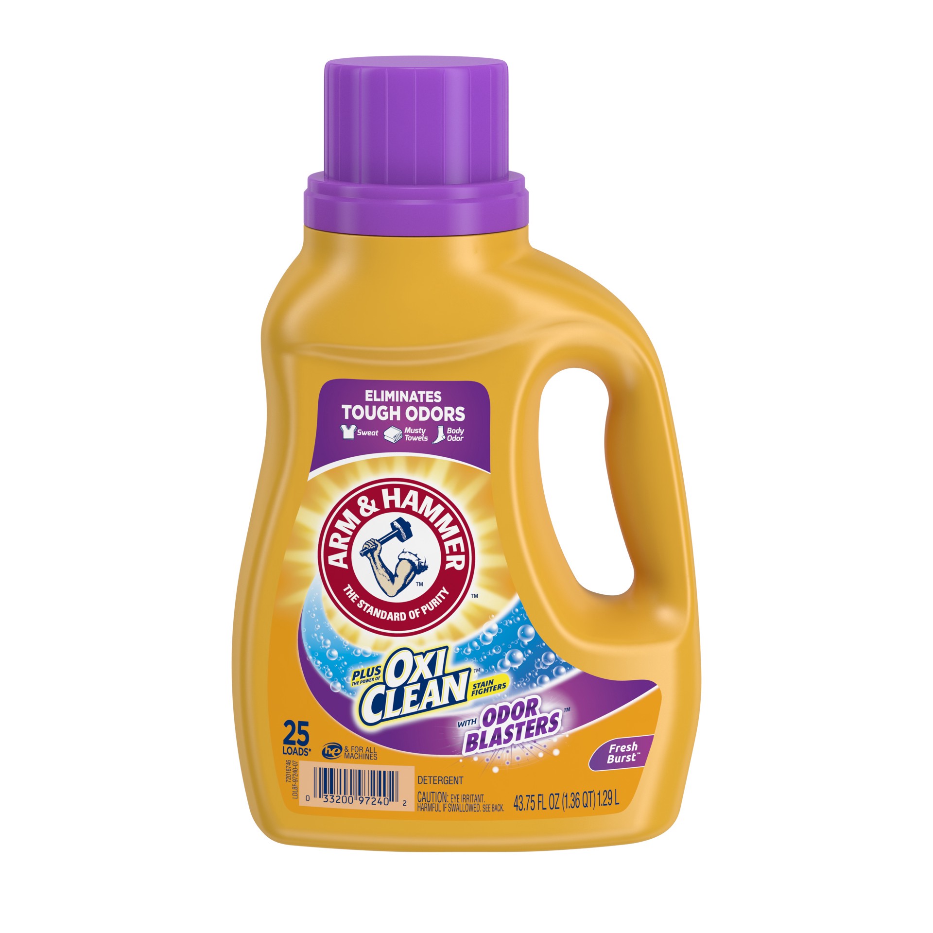 slide 1 of 2, Arm & Hammer Plus OxiClean Odor Blasters Fresh Burst, 25 Loads Liquid Laundry Detergent, 43.75 Fl oz, 43.75 fl oz