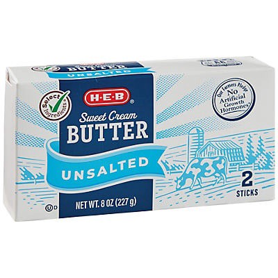 slide 1 of 1, H-E-B Sweet Cream Unsalted Butter Sticks, 2 ct