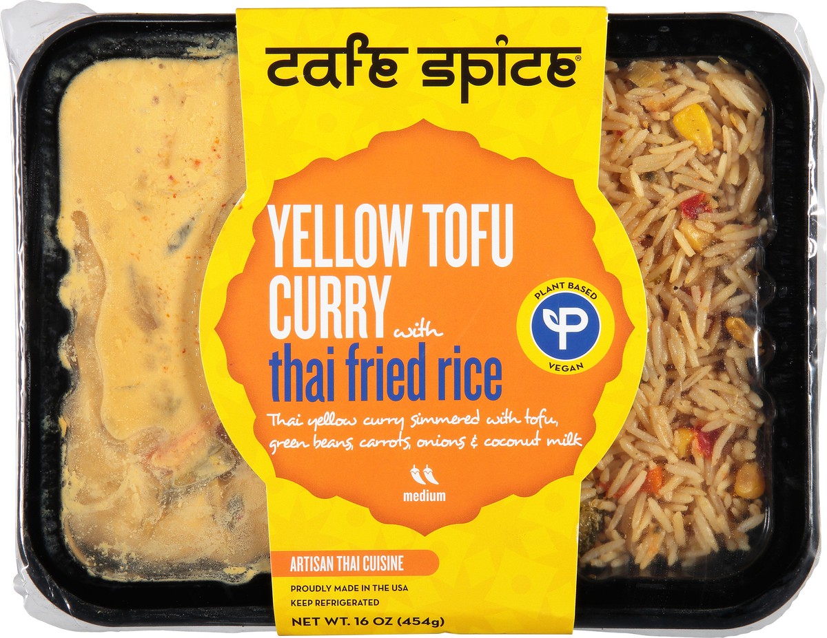 slide 1 of 9, Café Spice Yellow Tofu Curry With Thai Fried Rice, 16 oz