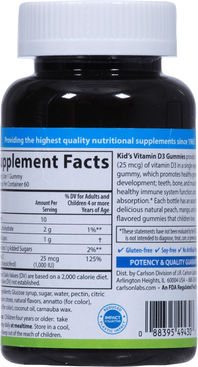 slide 5 of 9, Carlson Kids Vitamin D3 Gummies, 60 ct