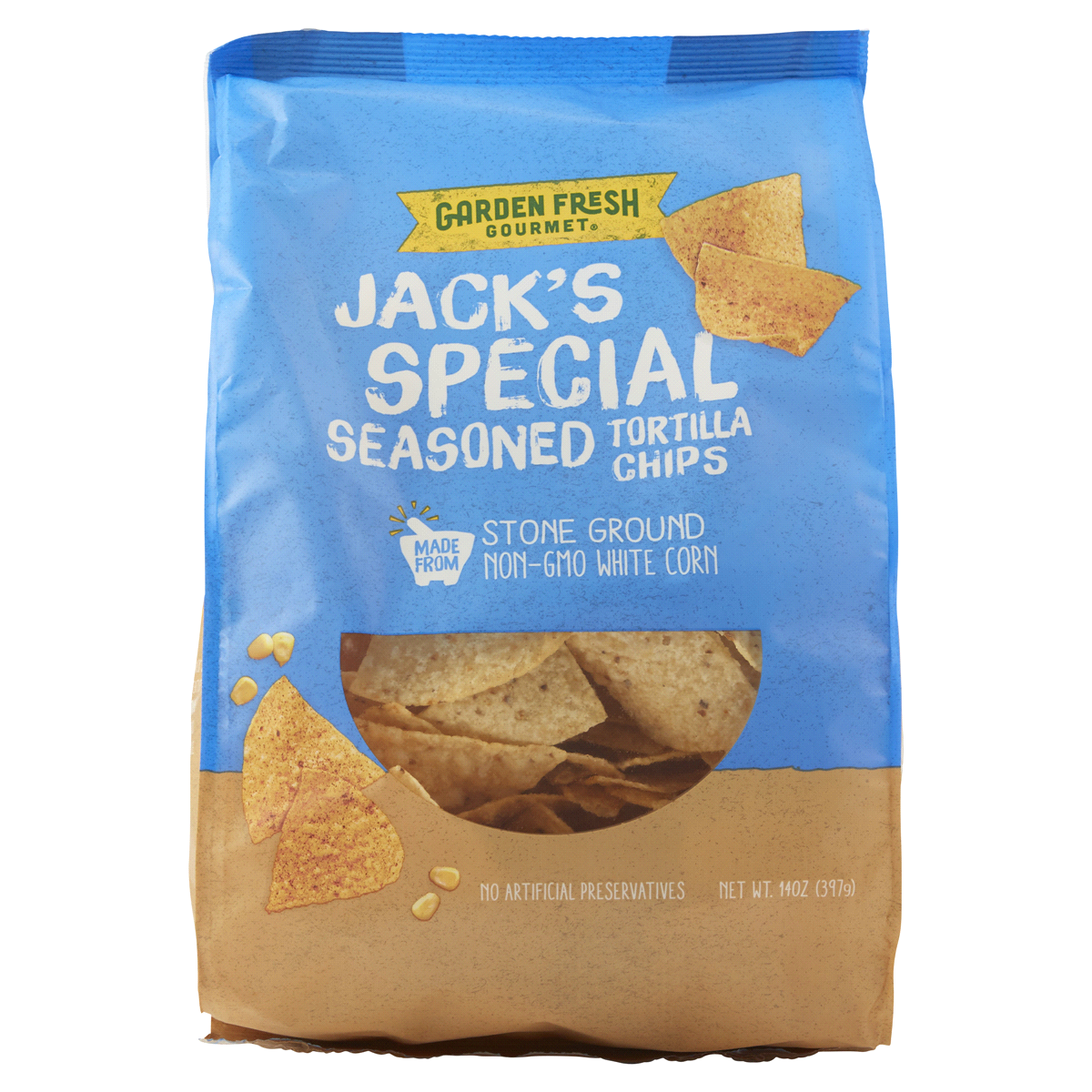 slide 1 of 5, Garden Fresh Gourmet® Jack's special seasoned tortilla chips, 14 oz