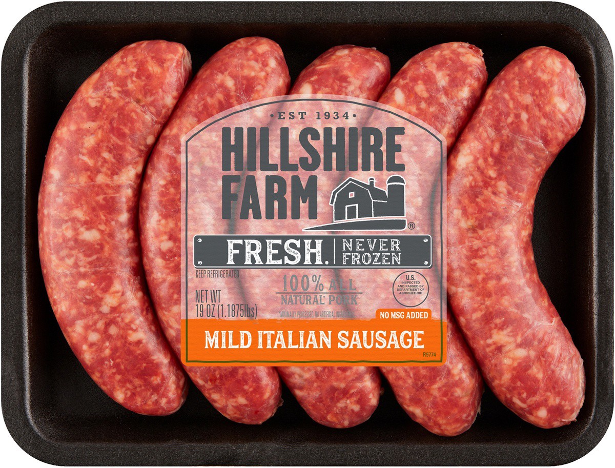 slide 3 of 8, Hillshire Farm All Natural* Mild Italian Pork Sausage, 5 Count, 19 oz. (Fresh), 53.84 g