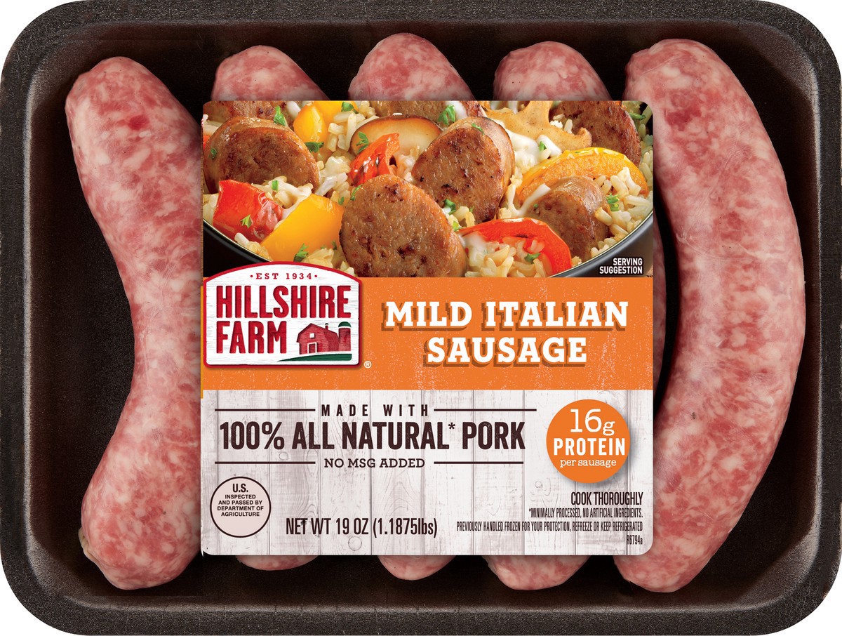 slide 8 of 8, Hillshire Farm All Natural* Mild Italian Pork Sausage, 5 Count, 19 oz. (Fresh), 53.84 g