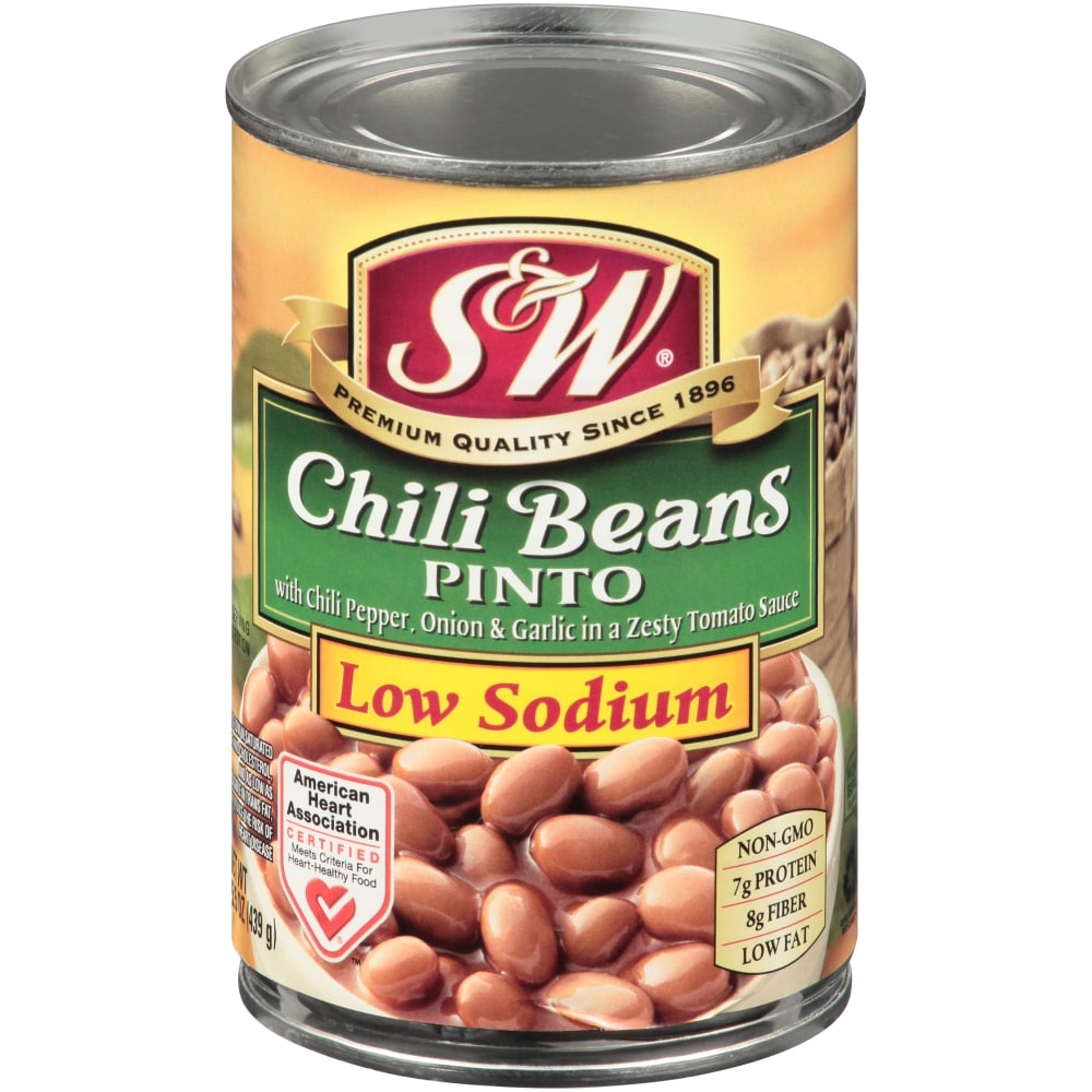 slide 1 of 9, S&W 50% Less Sodium Premium Chili Beans, 