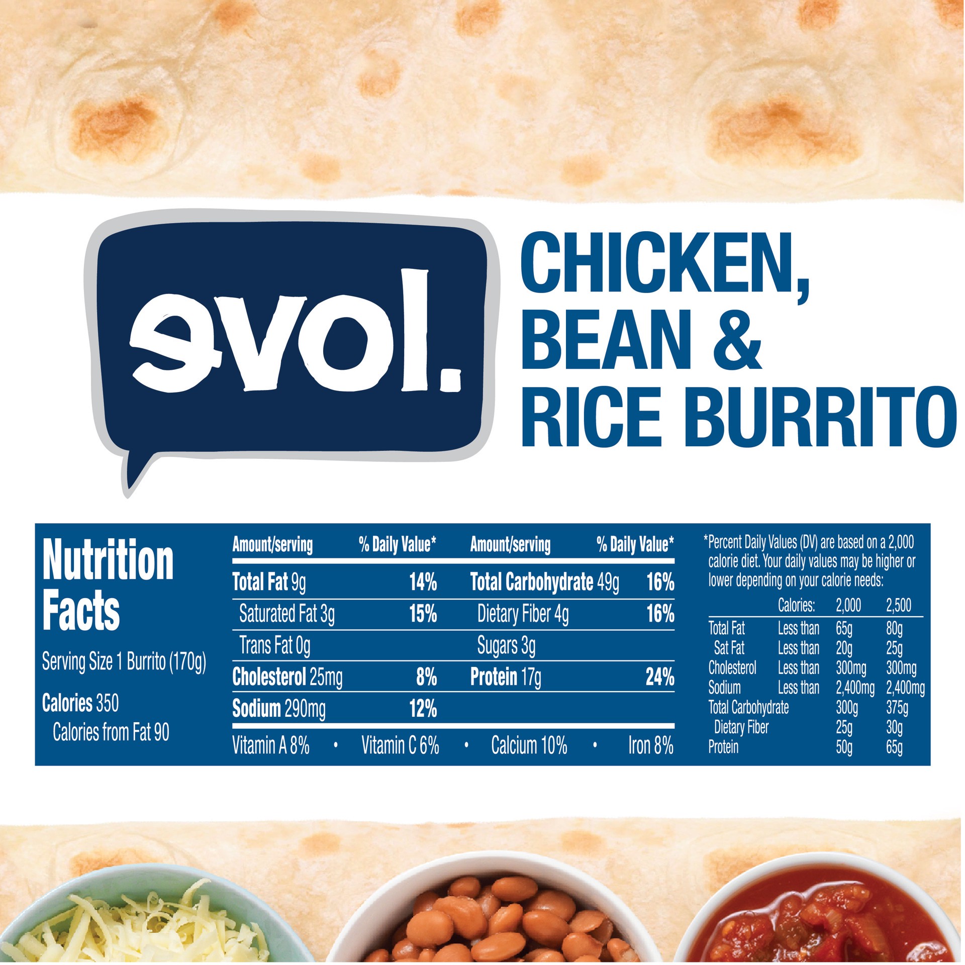 slide 2 of 5, Evol Chicken Bean & Rice Burrito, 