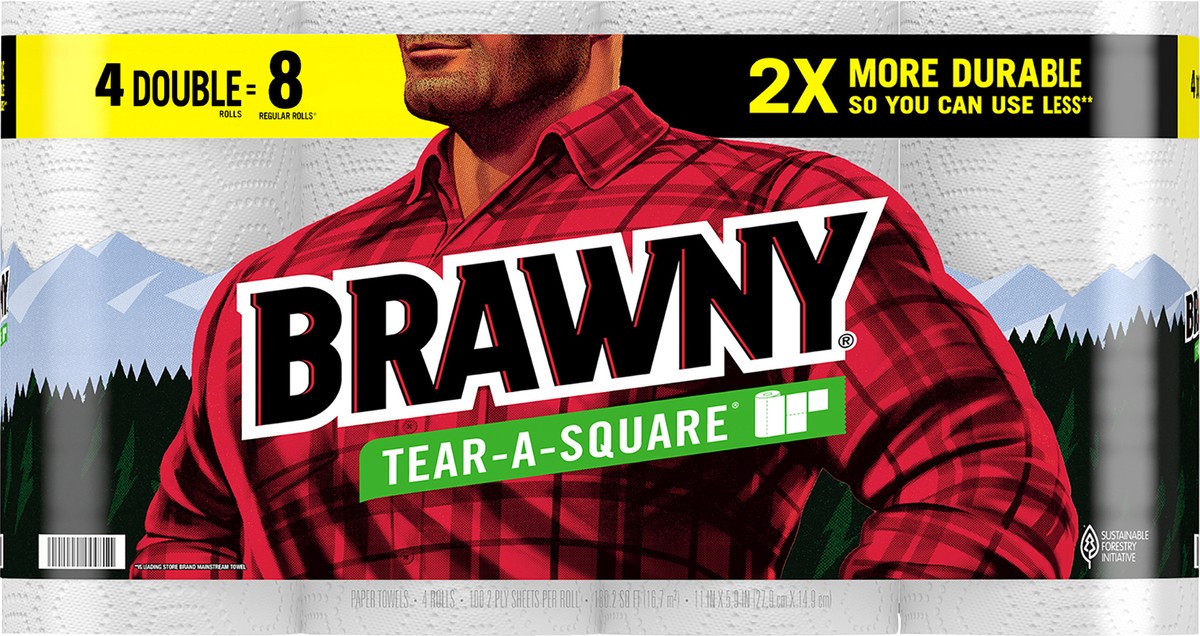 slide 5 of 9, Brawny Tear-A-Square Paper Towels, 4 Double Rolls, 4 ct