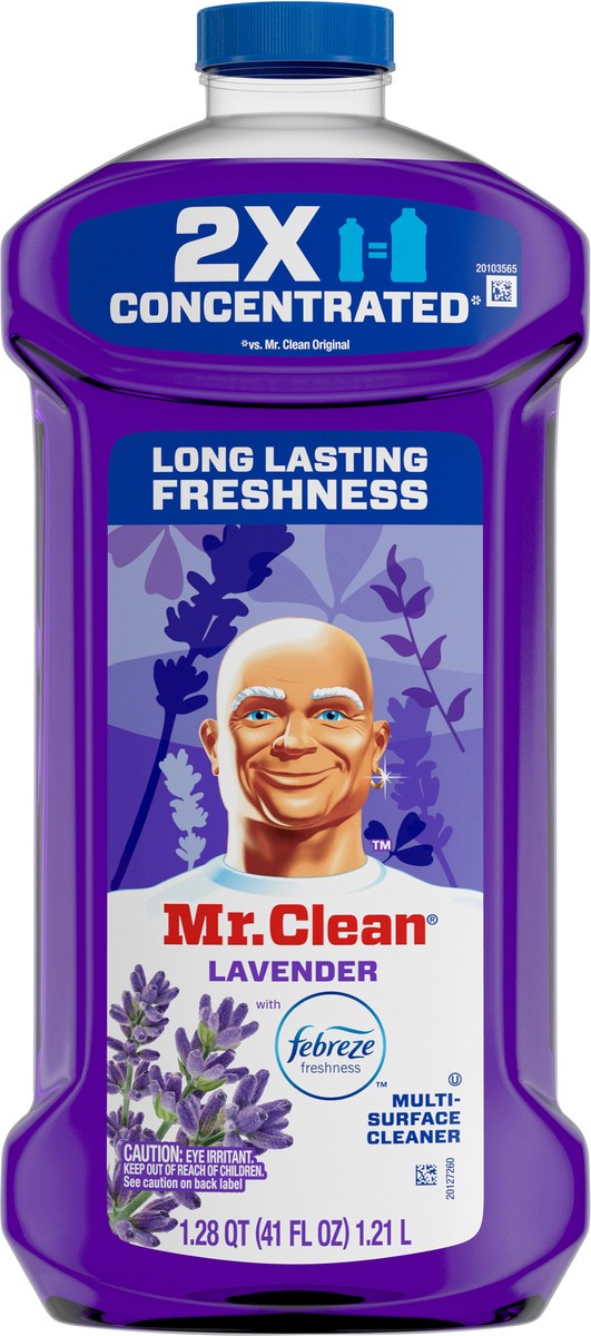 slide 5 of 6, Mr. Clean 2X Concentrated Multi Surface Cleaner with Febreze Lavender Scent, All Purpose Cleaner, 41 fl oz, 1.28 qt