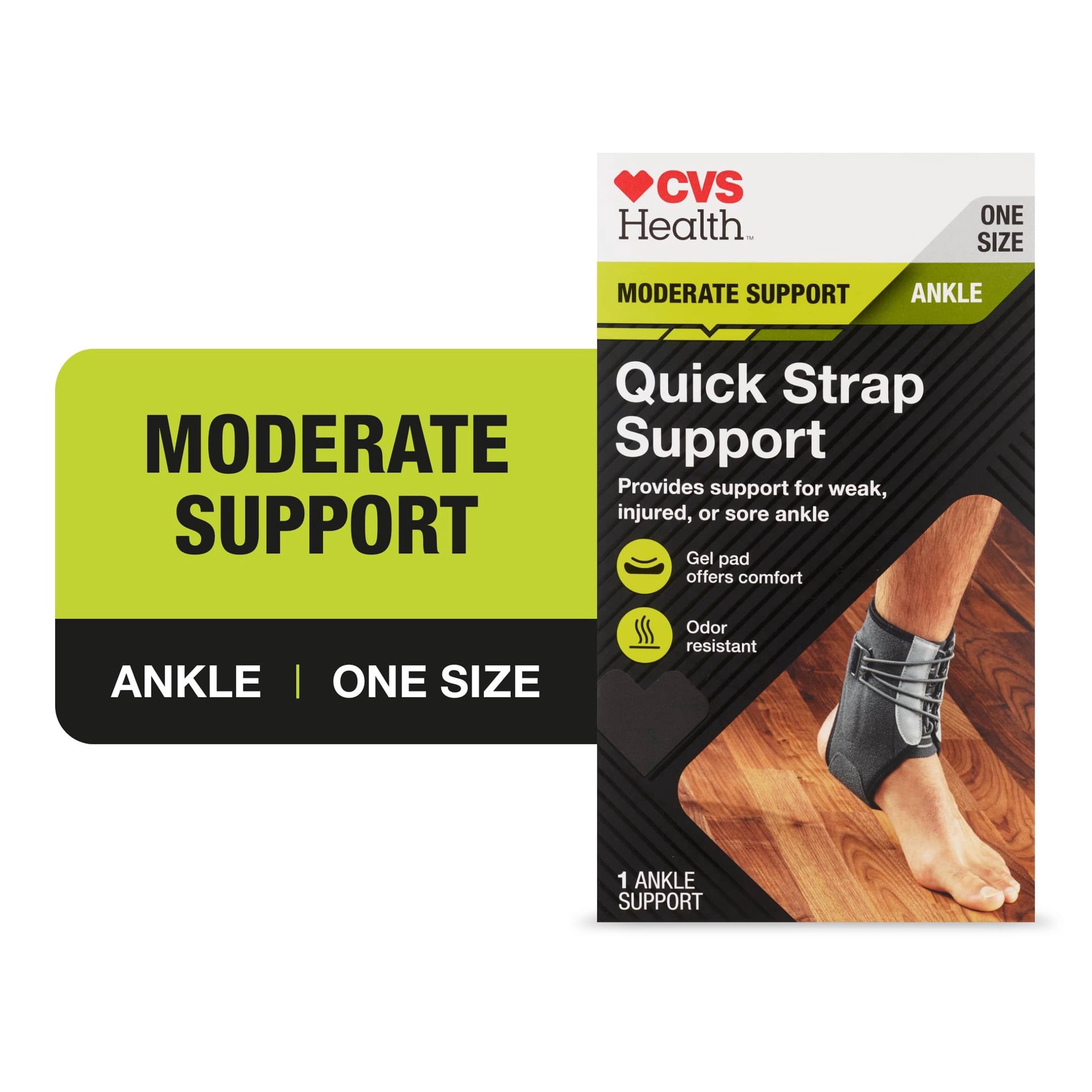 slide 1 of 1, CVS Health Moderate Support Ankle Quick Strap Support, 1 ct
