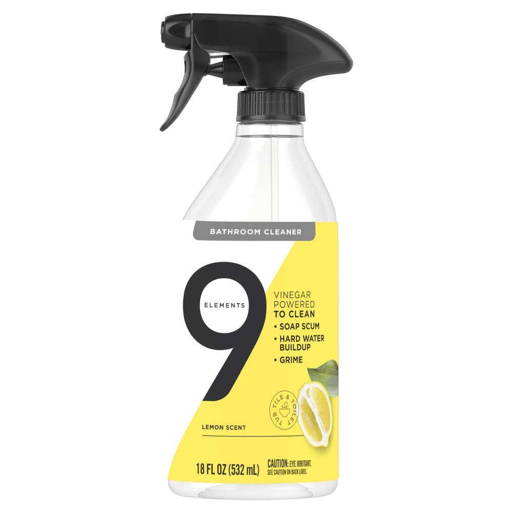 slide 1 of 1, 9 Elements Bathroom Multi-Surface Cleaning Spray, Lemon Scent, 18 oz