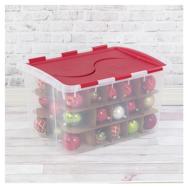 slide 8 of 9, SteriliteHinged Lid Ornament Storage Box, 48 qt