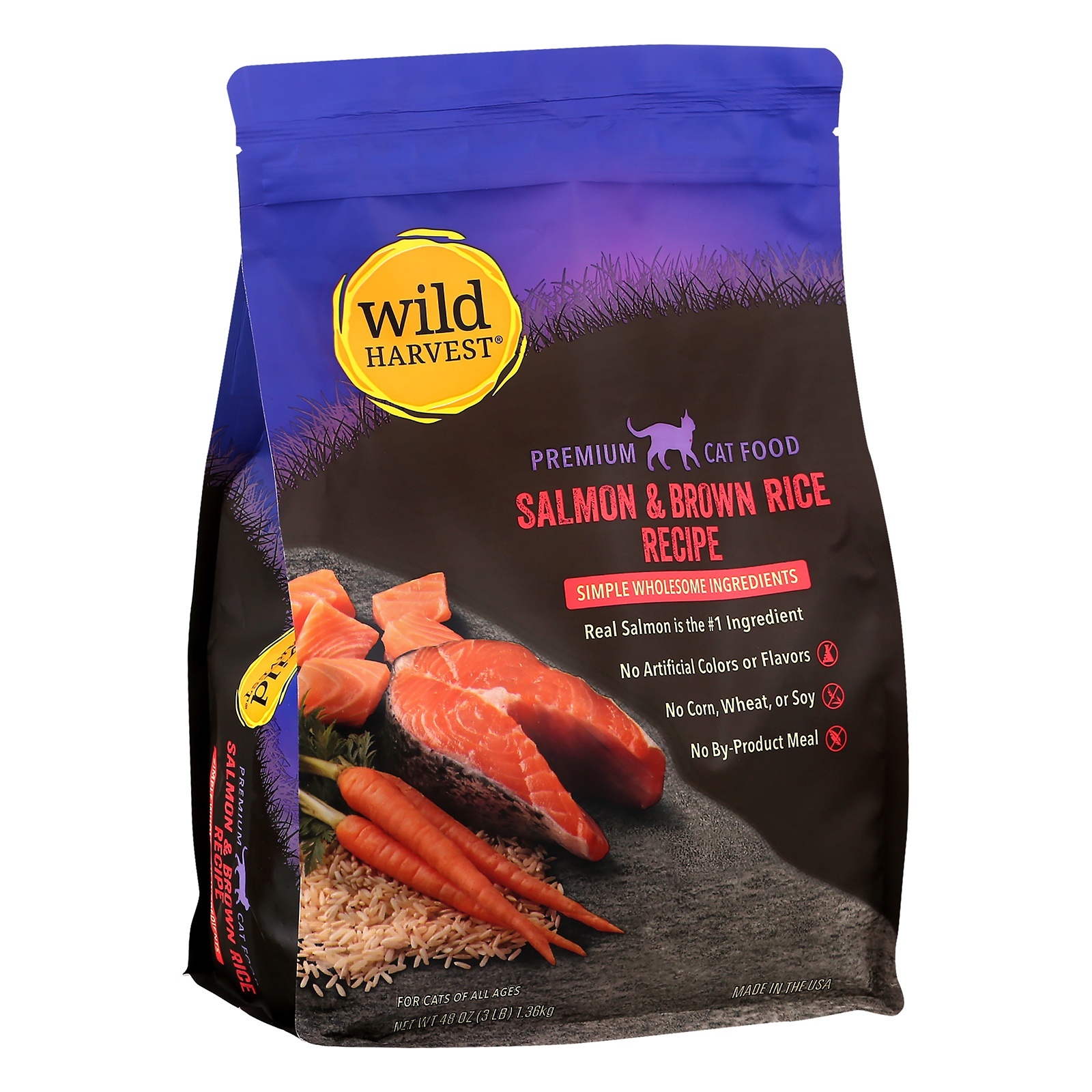 slide 1 of 1, Wild Harvest Wild Harv Cat Food Dry Salm/Brwrice/, 3 lb