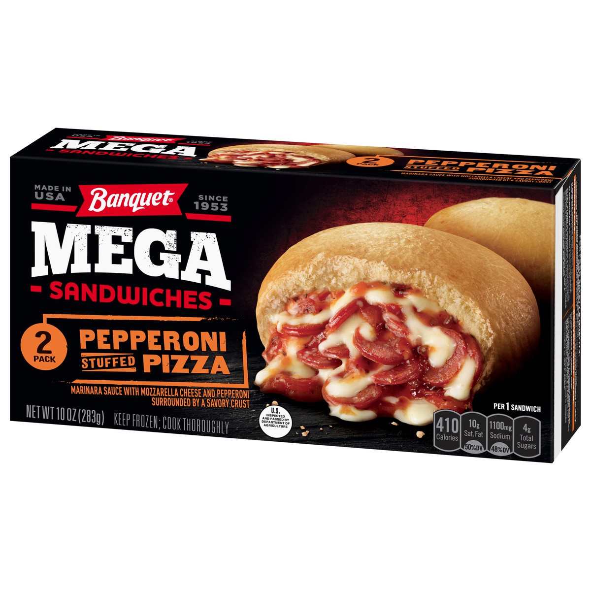 slide 6 of 11, Banquet Mega Pepperoni Stuffed Pizza Sandwiches 2 Pack 2 ea, 2 ct