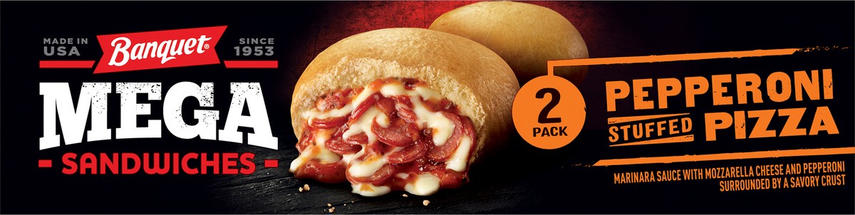 slide 10 of 11, Banquet Mega Pepperoni Stuffed Pizza Sandwiches 2 Pack 2 ea, 2 ct