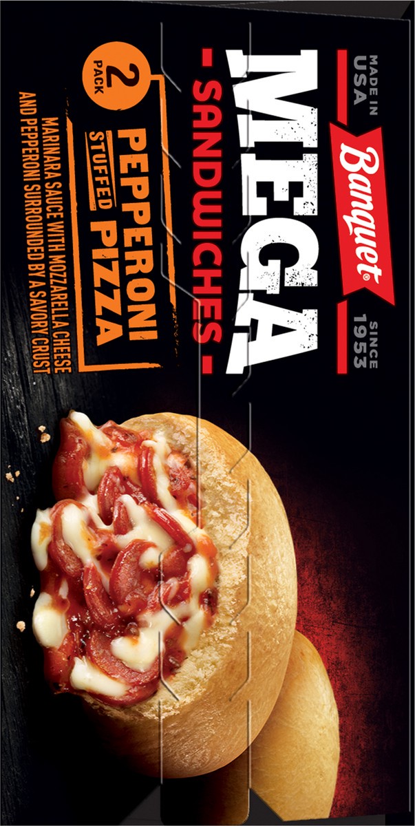 slide 8 of 11, Banquet Mega Pepperoni Stuffed Pizza Sandwiches 2 Pack 2 ea, 2 ct