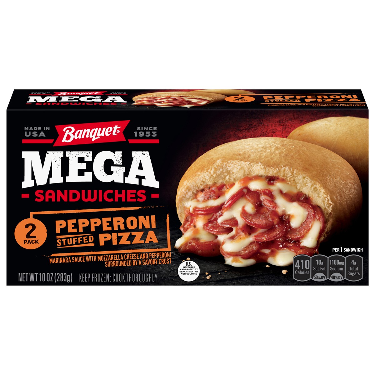 slide 11 of 11, Banquet Mega Pepperoni Stuffed Pizza Sandwiches 2 Pack 2 ea, 2 ct