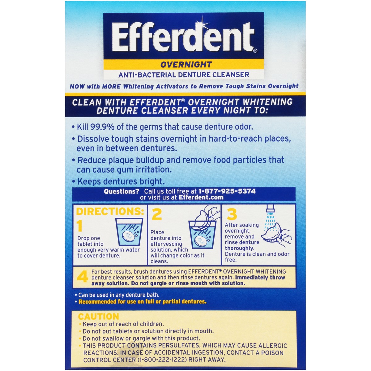 slide 6 of 9, Efferdent Retainer & Denture Cleaner Tablets, Overnight Whitening, 126 Count, 126 pk