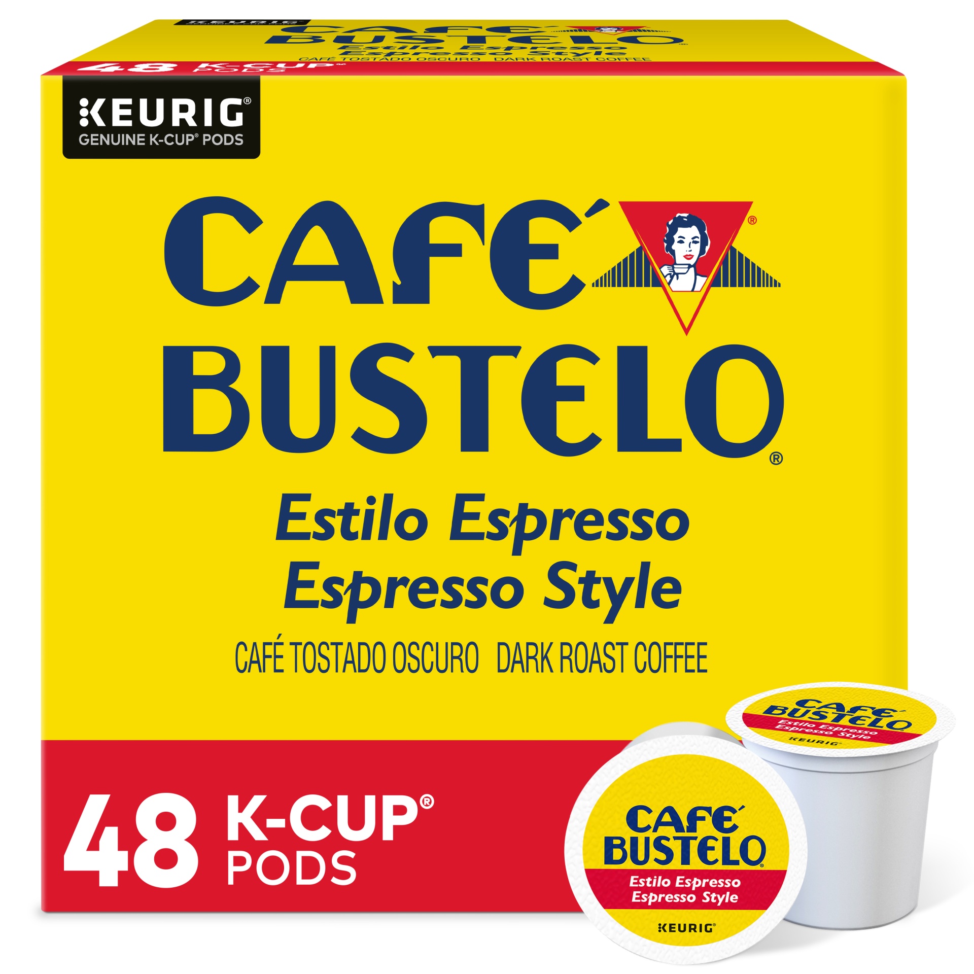 slide 1 of 7, Café Bustelo Espresso Roast Style Coffee Keurig K-Cup Pods, 48 ct