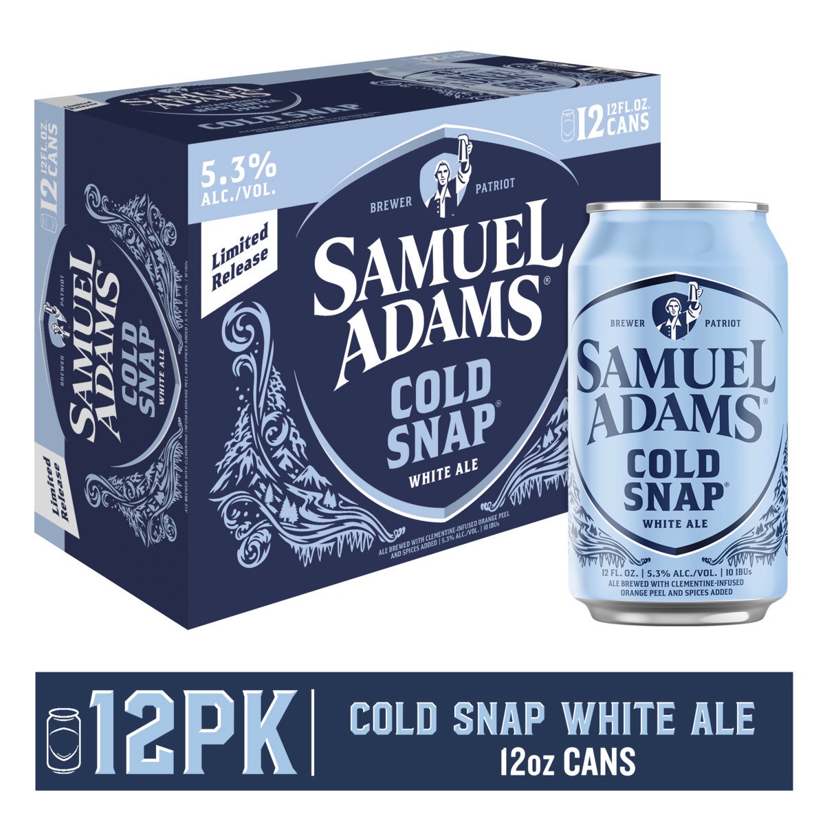 slide 1 of 4, Samuel Adams Cold Snap Seasonal Beer (12 fl. oz. Can, 12pk.), 12 ct
