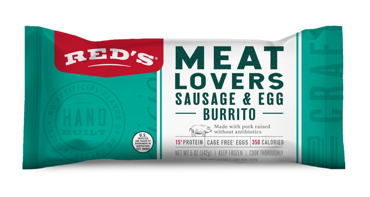 slide 13 of 14, Red's Meat Lovers Sausage & Egg Burrito 5 oz, 5 oz