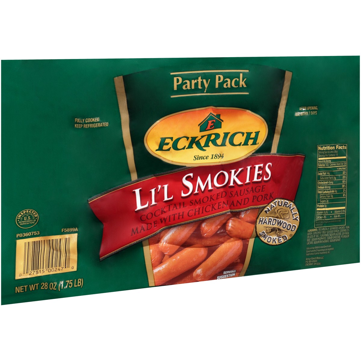 slide 11 of 13, Eckrich Li'l Smokies Cocktail Smoked Sausage Links, 28 oz