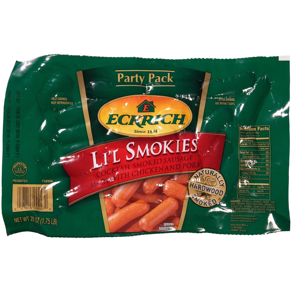 slide 7 of 13, Eckrich Li'l Smokies Cocktail Smoked Sausage Links, 28 oz