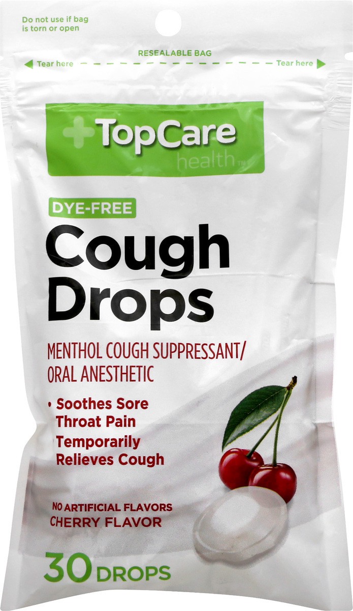 slide 1 of 8, TopCare Cherry Flavor Cough Drops 30 ea, 30 ct