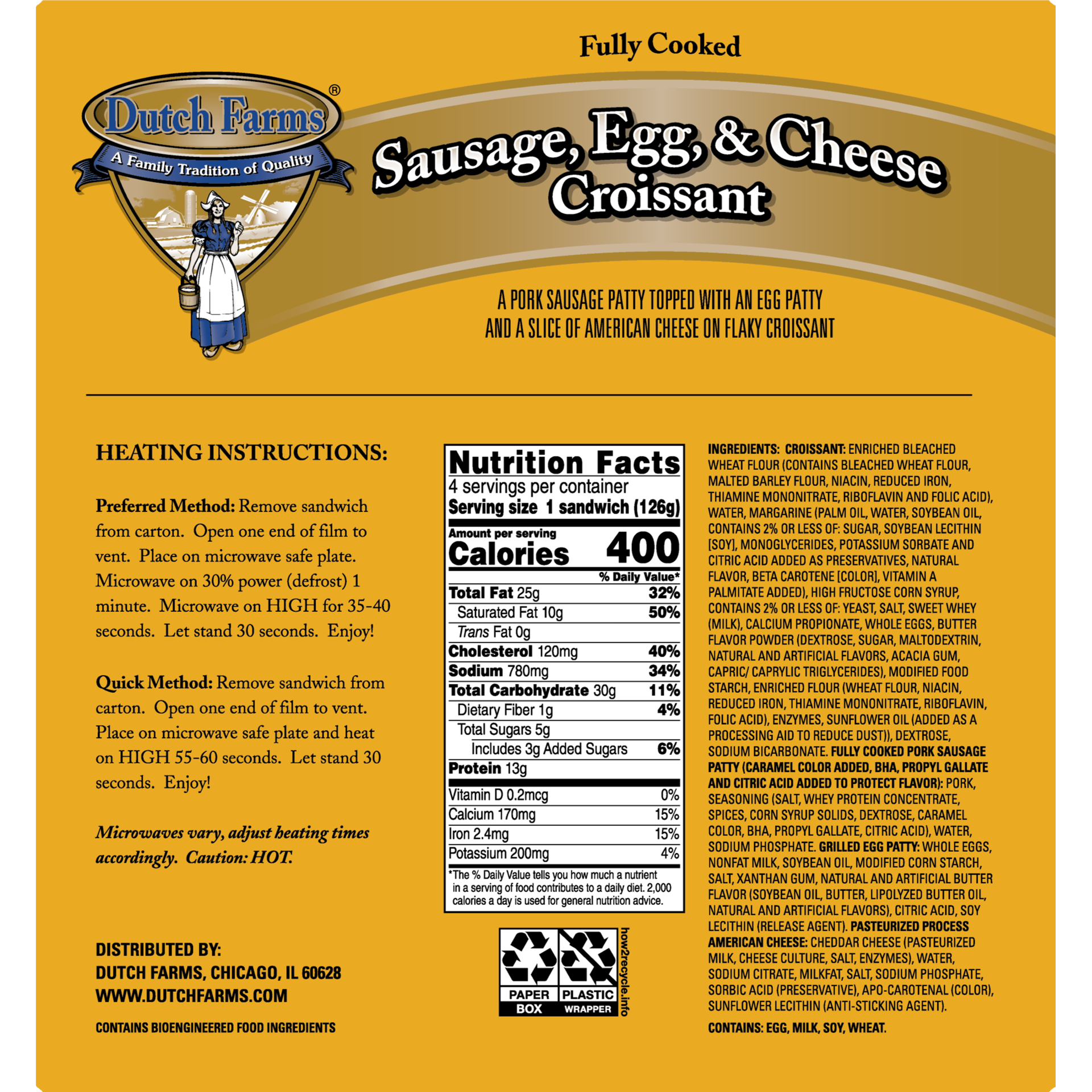 slide 4 of 5, DUTCH FARMS Fully Cooked Sausage, Egg & Cheese Croissant, 510.29 g