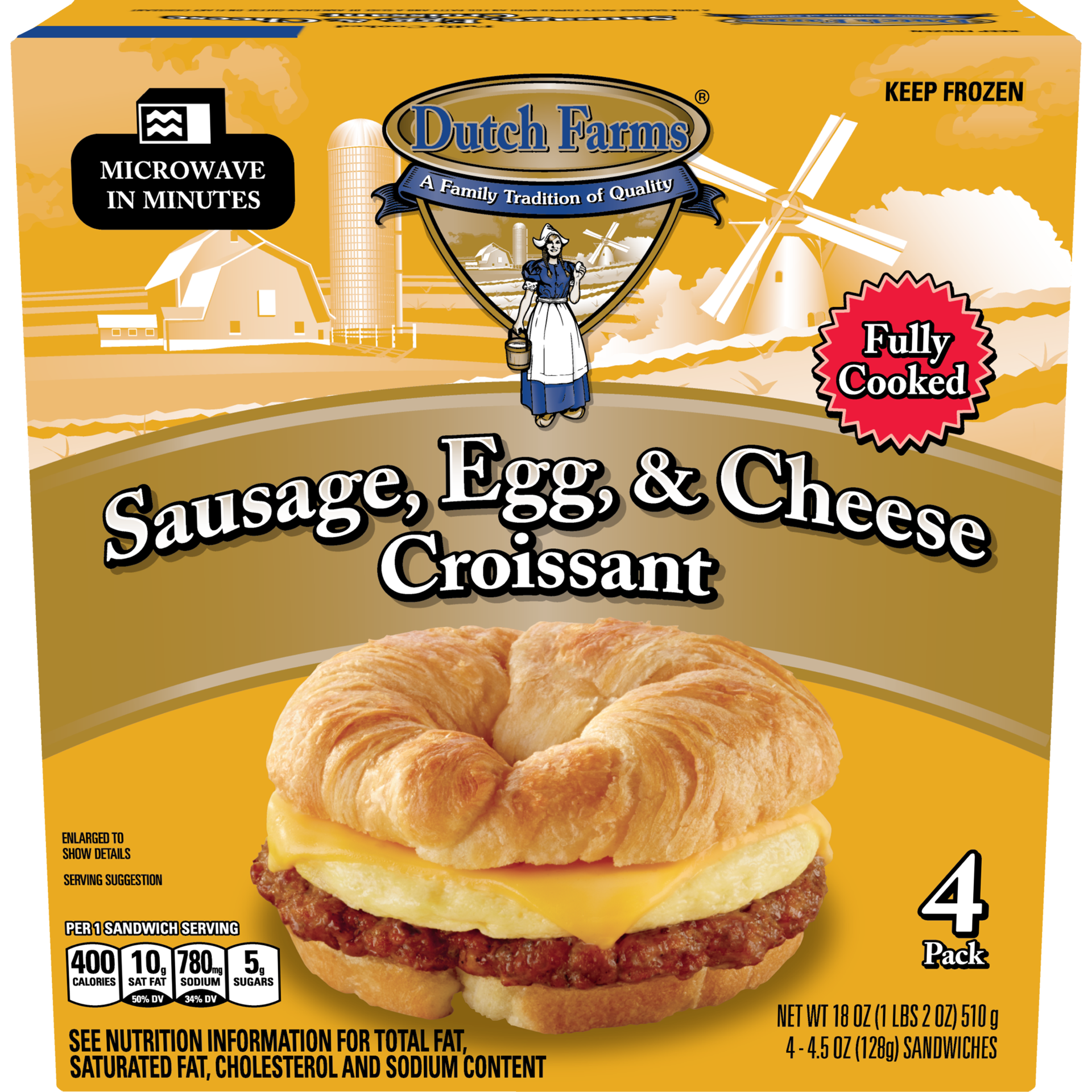 slide 1 of 5, DUTCH FARMS Fully Cooked Sausage, Egg & Cheese Croissant, 510.29 g