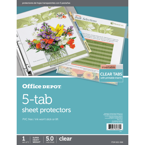 slide 1 of 2, Office Depot Brand Tabbed Sheet Protectors, 5-Tab, Clear, 1 ct