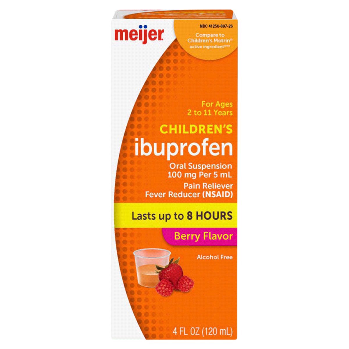 slide 1 of 29, Meijer Children's Ibuprofen Oral Suspension per, Berry Flavor, 100 mg, 5 ml, 4 oz