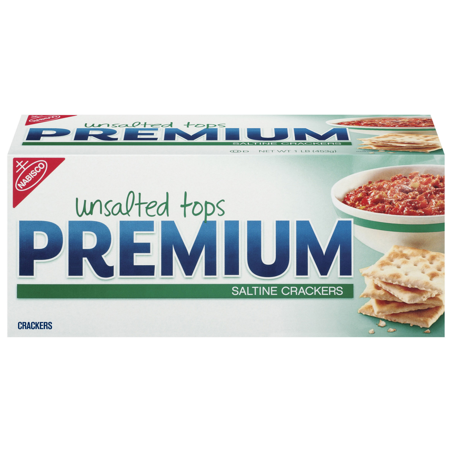 slide 1 of 5, Premium Unsalted Tops Saltine Crackers, Lunch Snacks, 16 oz, 1 lb