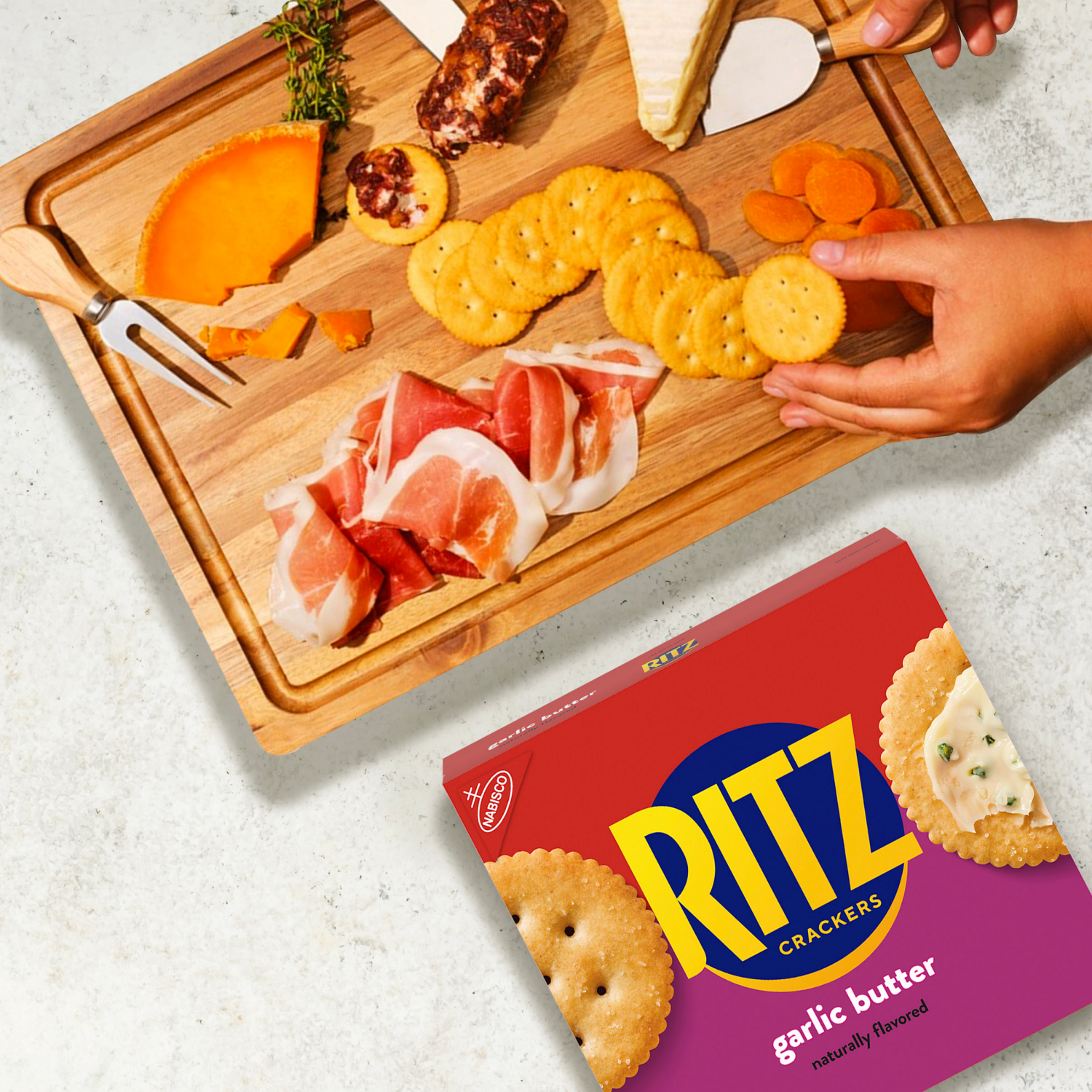 slide 4 of 8, RITZ Garlic Butter Crackers, Snacks for Kids and Adults, Lunch Snacks, 13.7 oz, 13.7 oz