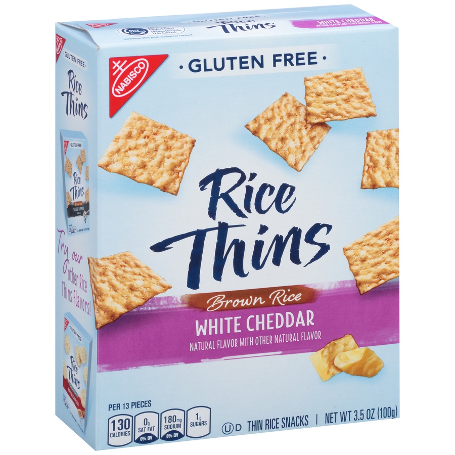 slide 2 of 8, Rice Thins Brown Rice White Cheddar Crackers, 3.5 oz