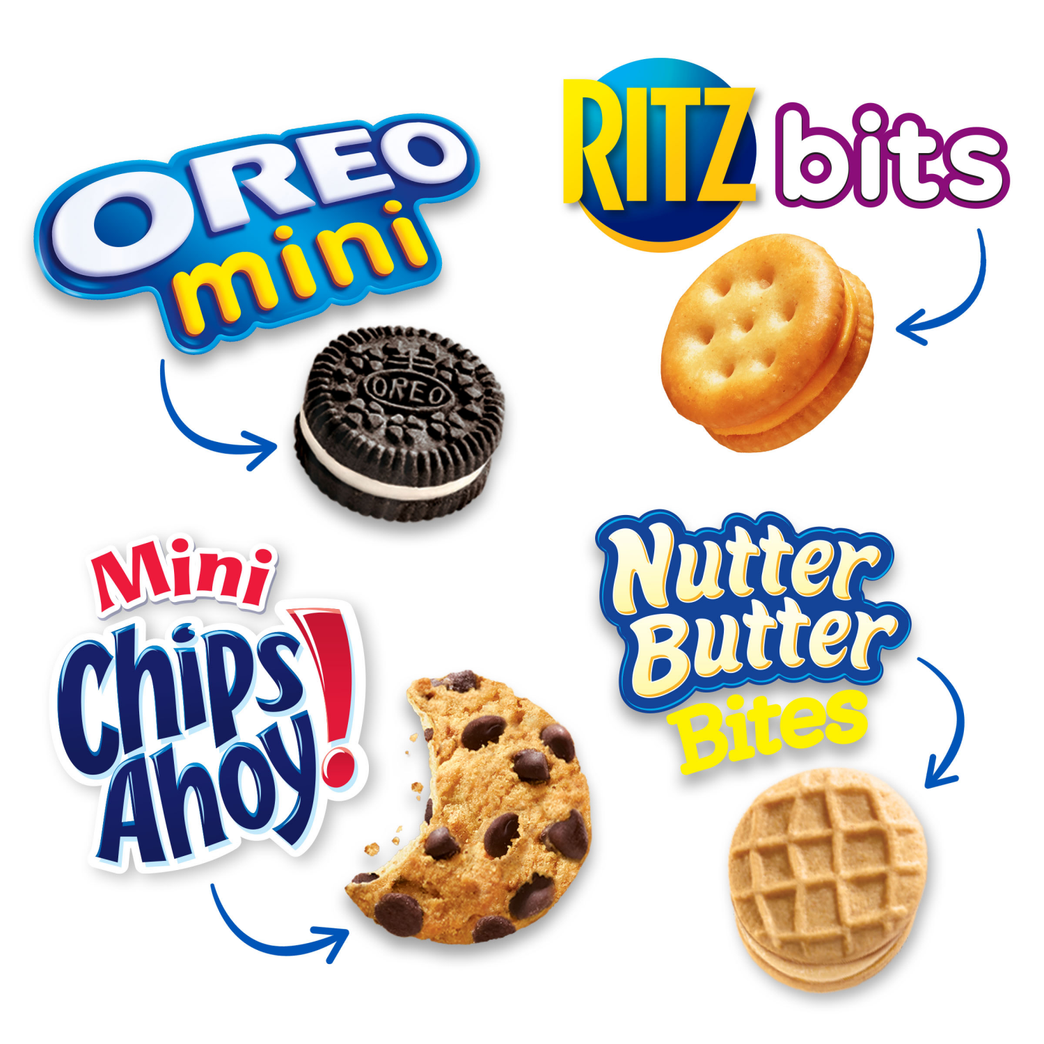 slide 4 of 5, Nabisco Classic Mix Variety Pack, OREO Mini, CHIPS AHOY! Mini, Nutter Butter Bites, RITZ Bits Cheese, 20 Snack Packs, 20 ct