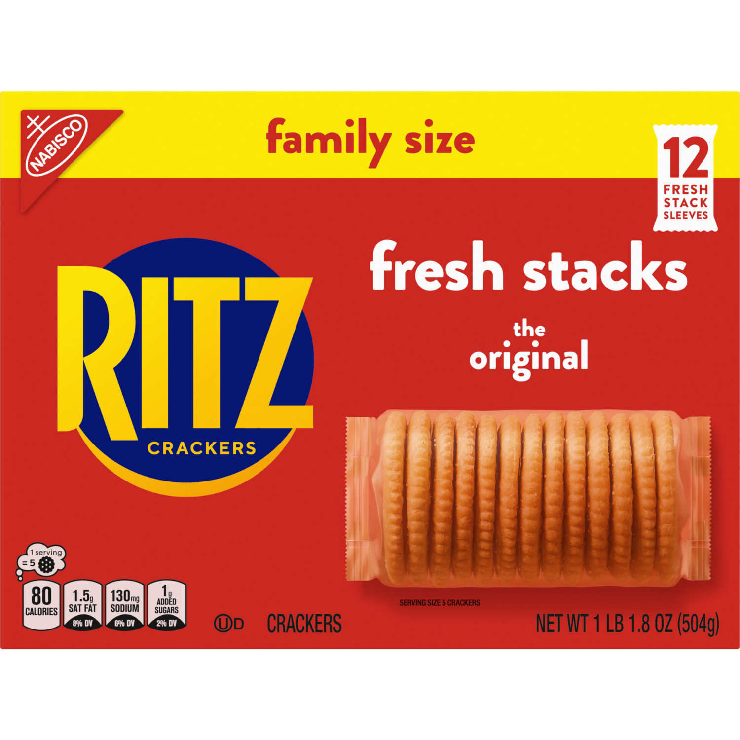 slide 5 of 5, RITZ Fresh Stacks Original Crackers, Travel Snacks, Family Size, 17.8 oz (12 Multi Snack Packs), 12 ct