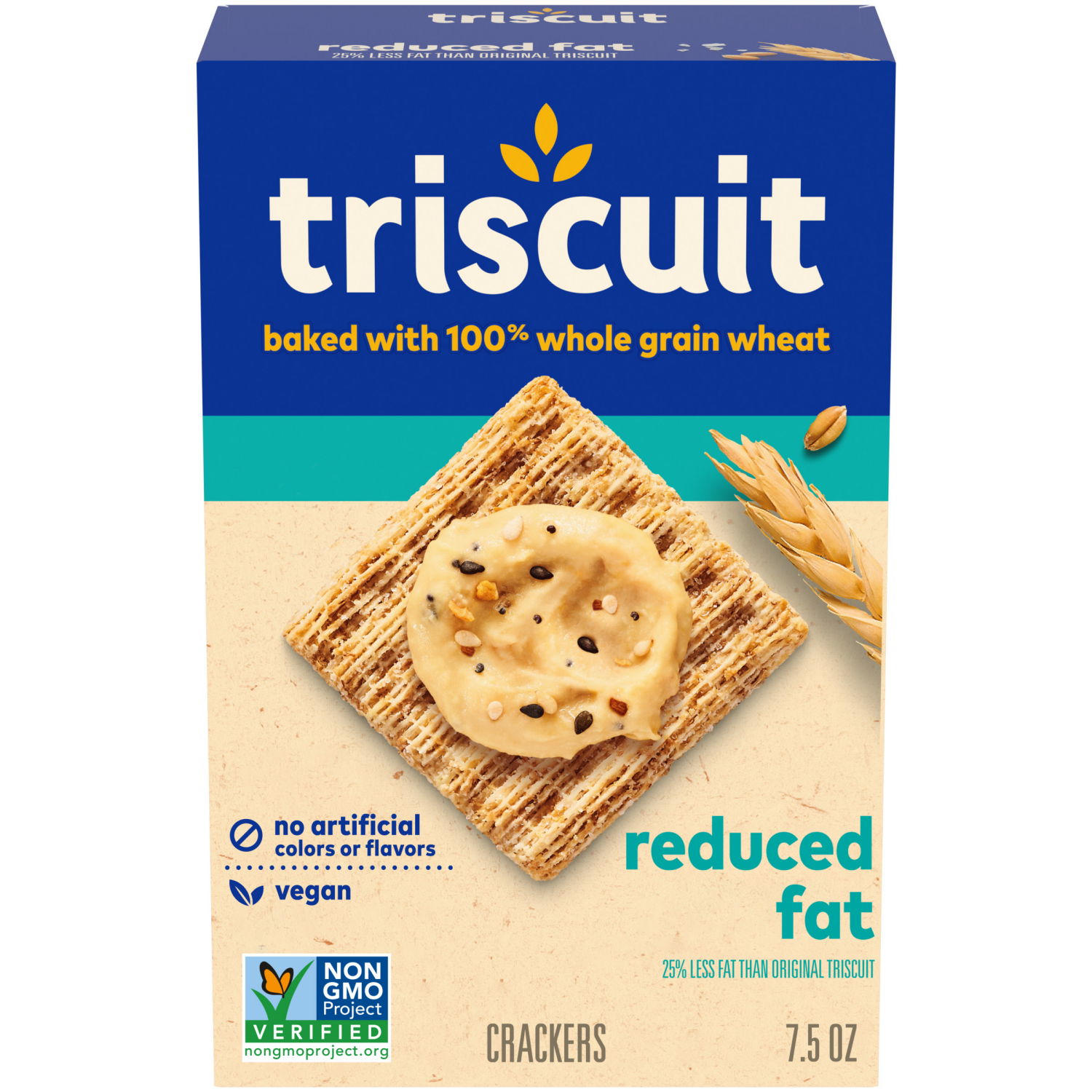 slide 1 of 5, Triscuit Reduced Fat Whole Grain Wheat Crackers, Vegan Crackers, Vegan Snacks, Lunch Snacks, 7.5 oz, 7.5 oz