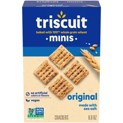 Triscuit Minis Original Whole Grain Wheat Crackers, Vegan Snacks, Snack Crackers, 8 oz