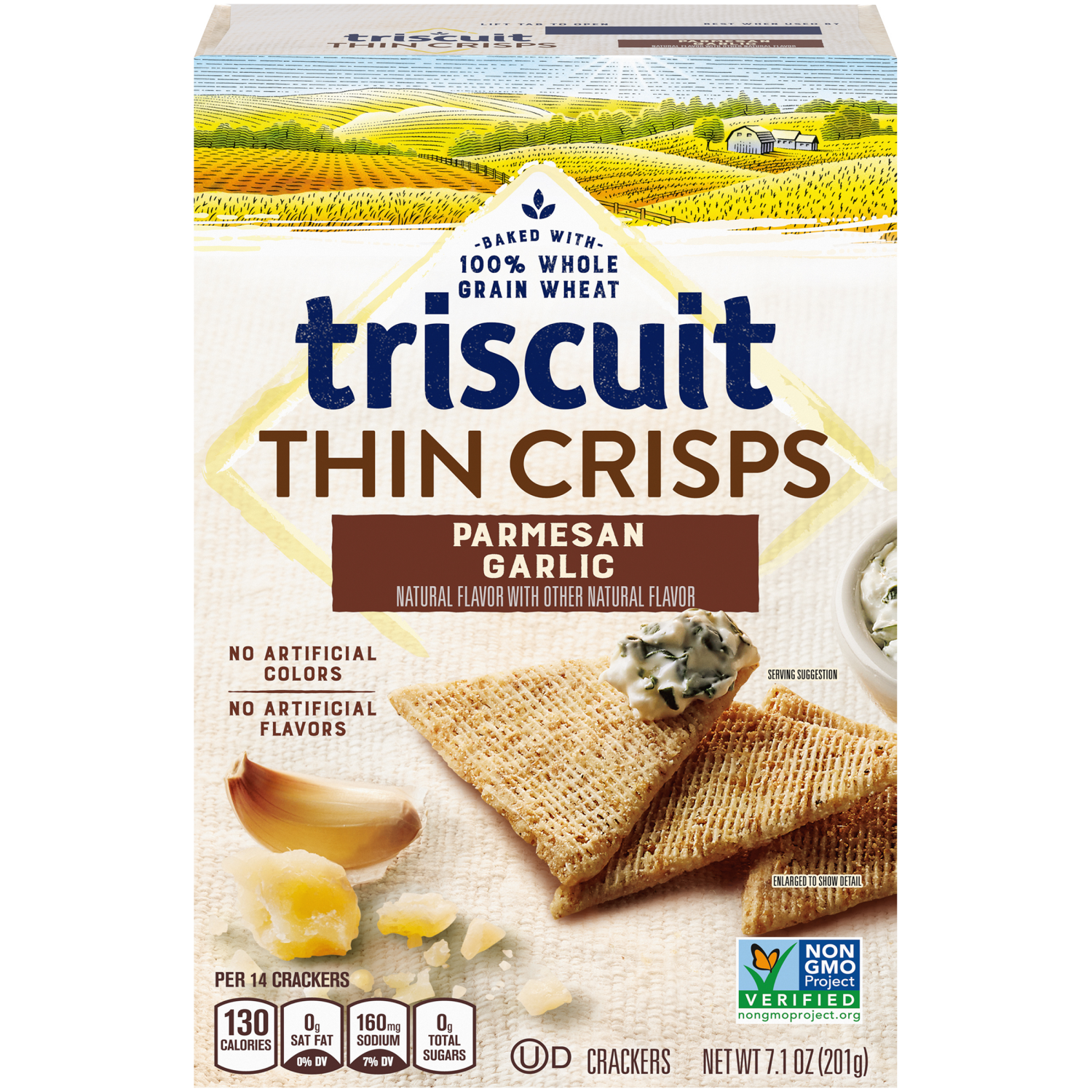 slide 1 of 2, Triscuit Thin Crisps Parmesan Garlic Whole Grain Wheat Crackers, 7.1 oz, 7.1 oz