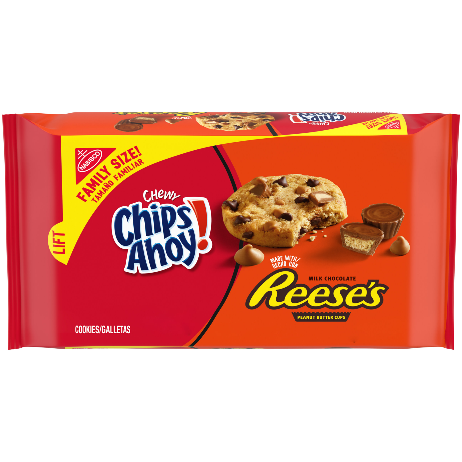 slide 1 of 5, CHIPS AHOY! Chewy Chocolate Chip Cookies with Reese's Peanut Butter Cups, Family Size, 14.25 oz, 14.25 oz
