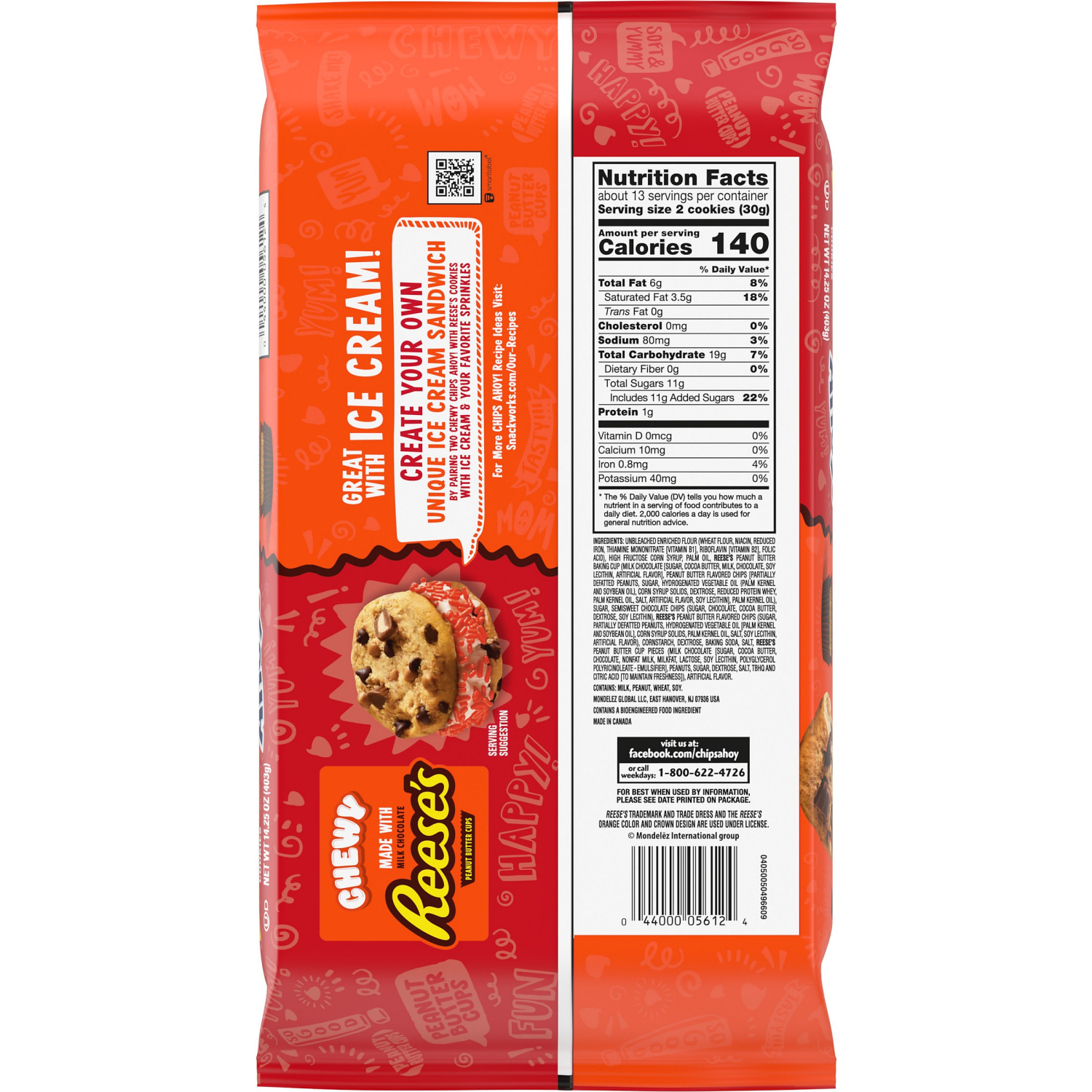 slide 8 of 8, CHIPS AHOY! Chewy Chocolate Chip Cookies with Reese's Peanut Butter Cups, Family Size, 14.25 oz, 14.25 oz