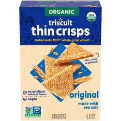 Triscuit Organic Original Whole Grain Wheat Crackers, Organic Crackers, Vegan Snacks, Lunch Snacks, 6.5 oz